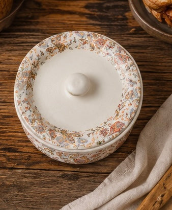 Floral Ceramic Serving Bowl with Lid