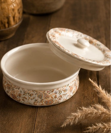 Floral Ceramic Serving Bowl with Lid