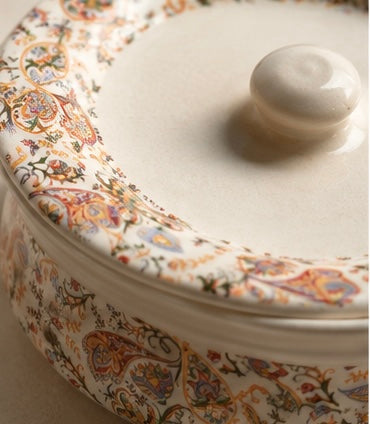 Floral Ceramic Serving Bowl with Lid