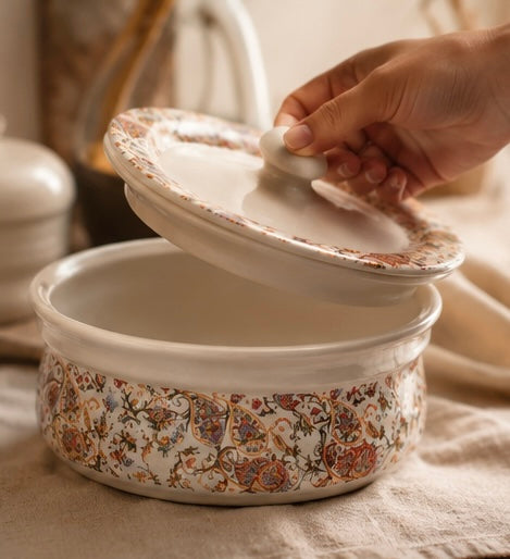 Floral Ceramic Serving Bowl with Lid