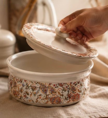 Floral Ceramic Serving Bowl with Lid