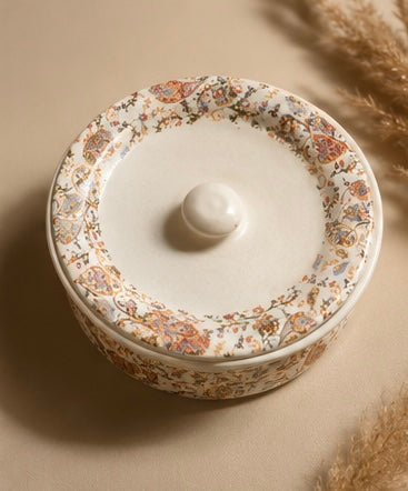 Floral Ceramic Serving Bowl with Lid