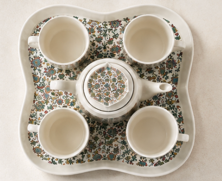 6-Piece Ceramic Tea Set with Matching Serving Tray