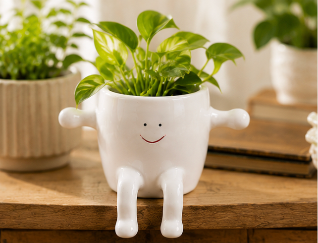 Happy Buddy Planter - White