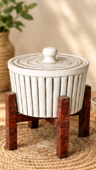 White ceramic hotcase with stand