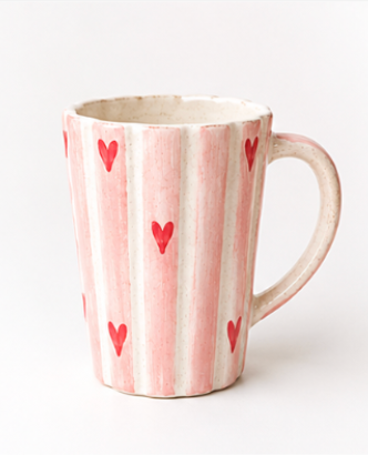 Pink Coffee Mug with Red Hearts