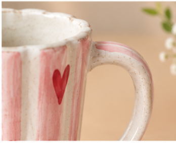 Pink Coffee Mug with Red Hearts